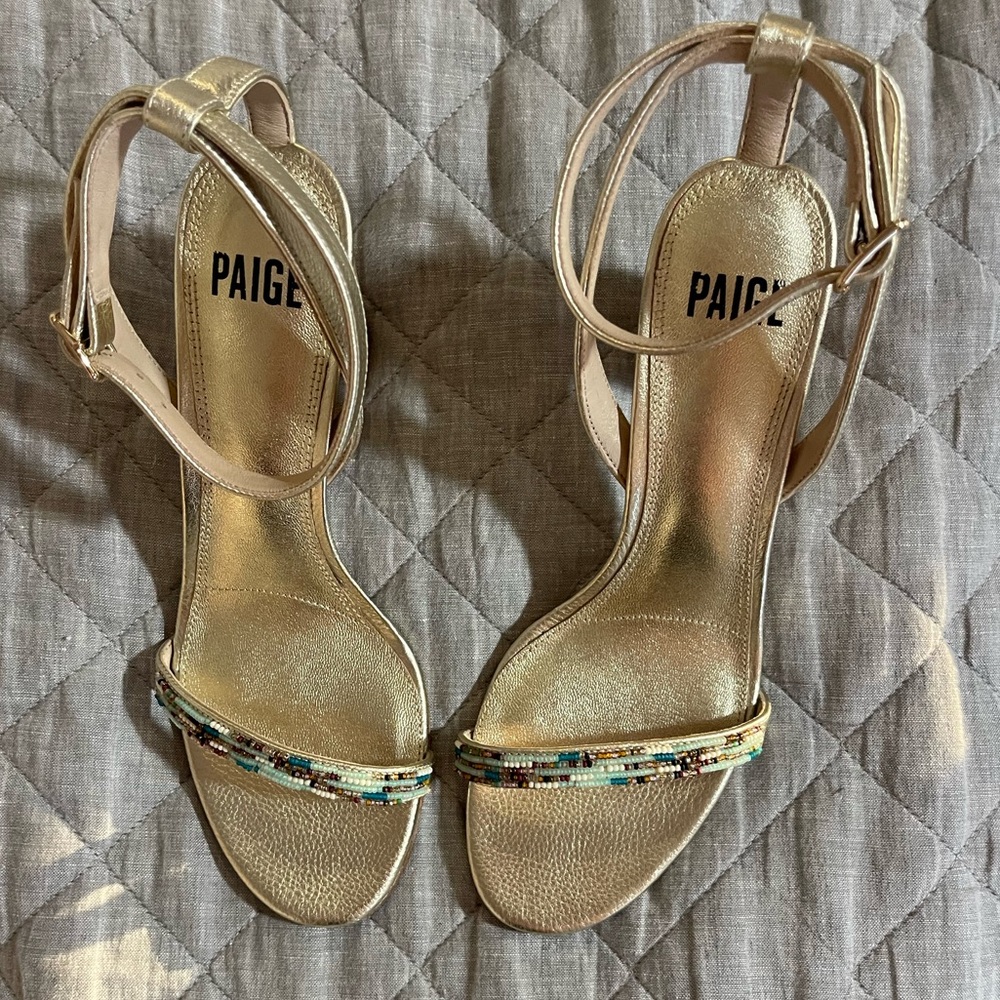 Pretty gold and blue beaded heeled sandals